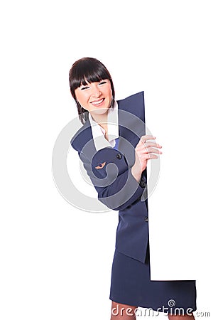 Beautiful stewardess with a blank Stock Photo