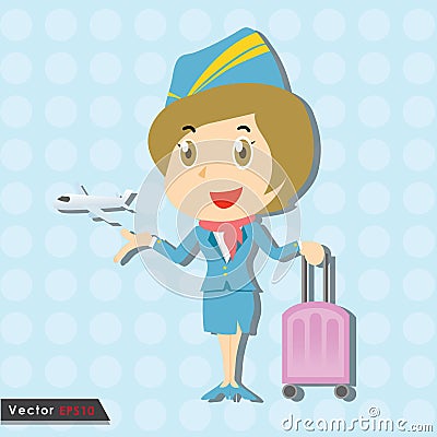 Beautiful stewardess with blue uniform Vector Illustration