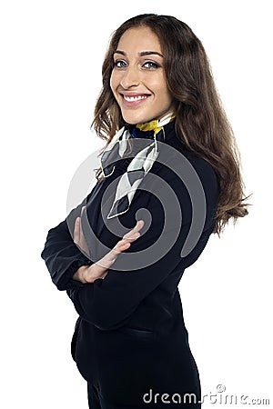 Beautiful stewardess smiling Stock Photo