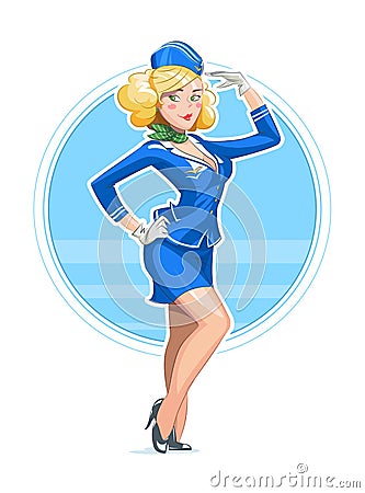 Beautiful stewardess in uniform Vector Illustration