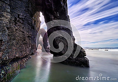 Beautiful stone arches on Playa de las Catedrales, Spai Stock Photo