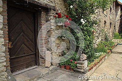 Beautiful stone house in an old medieval castle Stock Photo