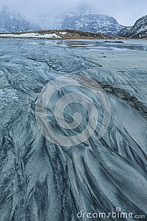 Beautiful Stony Haukland Utaklev Beach at Lofoten Islands in Norway Stock Photo