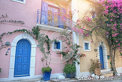 Beautiful street in Assos, Kefalonia, Greece Stock Photo