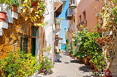 Beautiful street in Chania, Crete island, Greece. Stock Photo