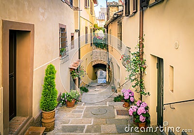 Beautiful street of Montepulciano, Tuscany Stock Photo