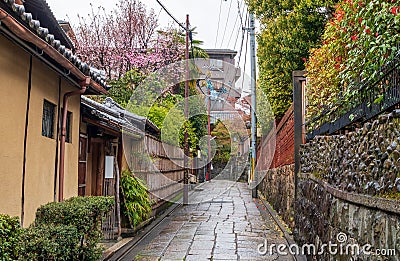 Beautiful street in the old town of Higashiyama district, Kyoto Editorial Stock Photo