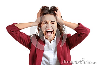 Beautiful stressed businesswoman on white background Stock Photo