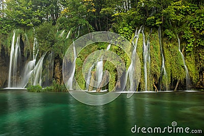 The beautiful and stunning Plitvice Lake National Park, Croatia, wide shot of a waterfall Stock Photo