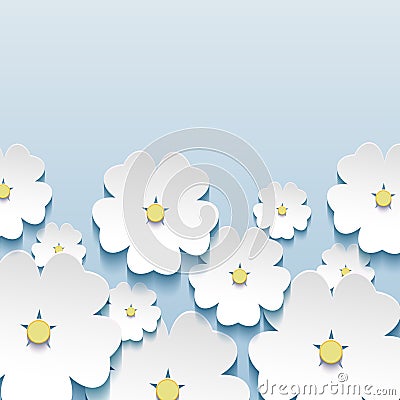 Beautiful stylish greeting card with 3d flowers sakura Vector Illustration