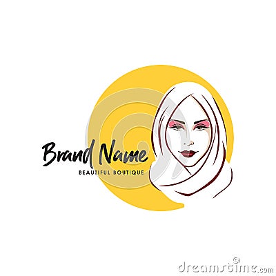 Beautiful Stylish Hijab Girl Logo, Brand, Line Art, Vector Design, Icon, Sign Vector Illustration