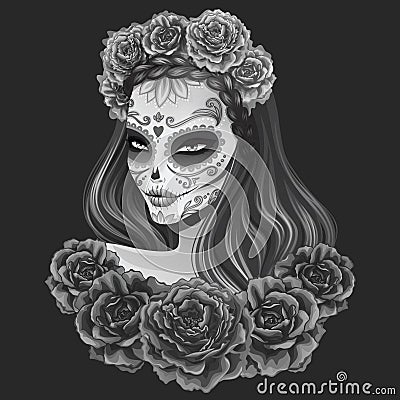 Beautiful sugar skull woman illustration Day of dead Vector Illustration