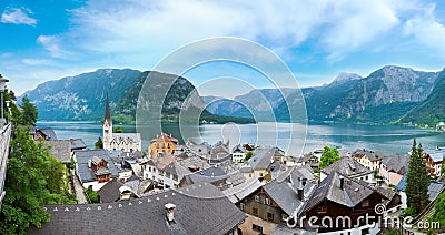 Beautiful summer Alpine Hallstatt Town and lake Hallstatter See view (Austria) Stock Photo