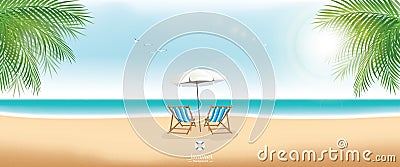 Beautiful summer beach, vector panoramic banner Vector Illustration