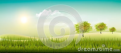 Beautiful summer countryside landscape background. Vector Illustration