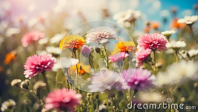 Beautiful summer flowers in a meadow close-up, decorative composition blooming Stock Photo