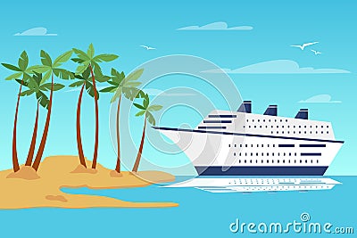 Beautiful summer landscape with a cruise ship Vector Illustration