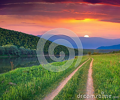 Beautiful summer landscape on the mountain river. Stock Photo