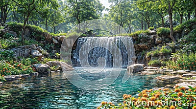 Beautiful summer landscape with the waterfallin the forest Stock Photo