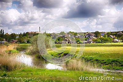 Beautiful summer rural landscape. Kind rural river. Stock Photo