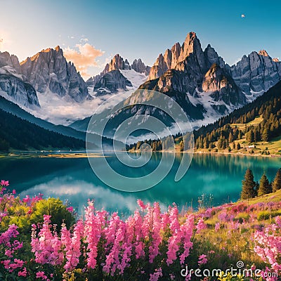 Beautiful summer scenery. Charming morning view of Fedaia lake. Stunning summer scene of Dolomiti Alps, Gran Poz Stock Photo