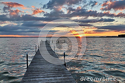 Beautiful summer sunset over the lake. Stock Photo