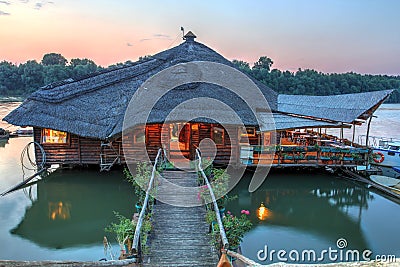 Floating Restaurant on Danube, Belgrade, Serbia Stock Photo