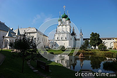 Beautiful summer view of the courtyard of famous russian landmark Rostov kremlin Stock Photo