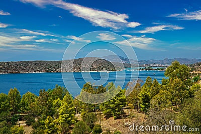 Beautiful summertime panoramic seascape view in Greece. Stock Photo