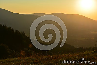 Mountains sunset in Hradek Stock Photo