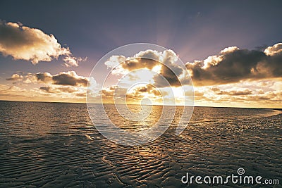 Beautiful Sunet At Blavand Beach in Den Stock Photo