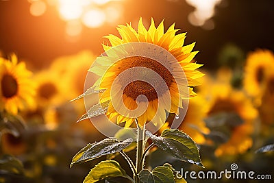 Beautiful sunflower close-up in a field of light Stock Photo