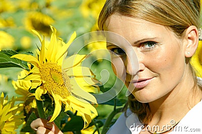 Beautiful Sunflower Woman Stock Photo