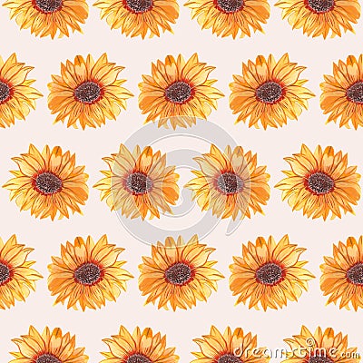 Beautiful sunflowers in a seamless pattern design Stock Photo