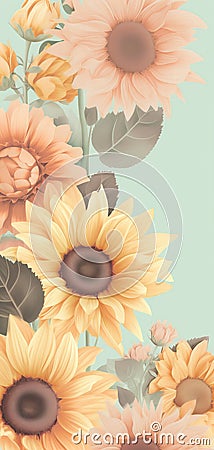 Beautiful sunflowers wallpaper background illustration. Generative Ai Cartoon Illustration