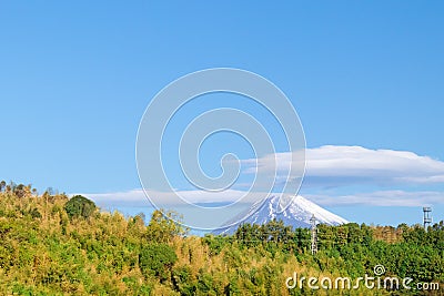 Beautiful sunny landscape of snow covered Mountain Fuji,Japan Stock Photo