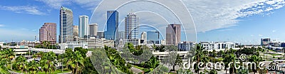Downtown City Skyline in a Long Panorama Tampa Florida Editorial Stock Photo