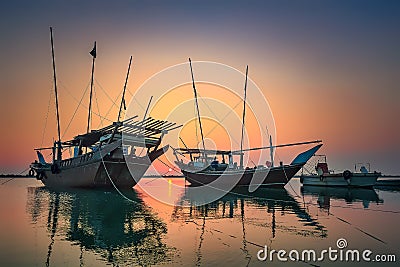 Beautiful Sunrise Boat in seaside. Dammam -Saudi Arabia Stock Photo