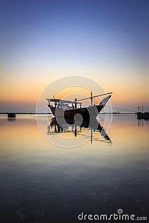 Beautiful Sunrise Boat in seaside. Dammam -Saudi Arabia Editorial Stock Photo