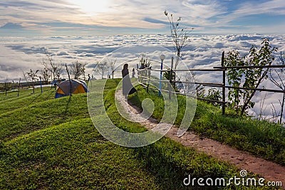 Beautiful Sunrise and mist at Phu Tubberk, Phetchabun Province, Thailand. Editorial Stock Photo