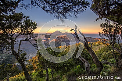 Beautiful Sunrise Scenery at Mount Bromo Tengger semeru East Java Indonesia. Stock Photo
