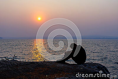 Beautiful sunrise,Silhouette peple with in sunrise, Thailand. Stock Photo