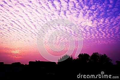 Beautiful Sunrise Sky in Purple and Red Filter Background. Twilight Light Abstract Landscape for Evening Outdoor. Dramatic Violet Stock Photo