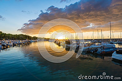 Beautiful sunrise with threatening clouds and a red sun. Editorial Stock Photo