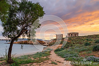 Amazing clouds over sea coast. Paros island in Greece Stock Photo