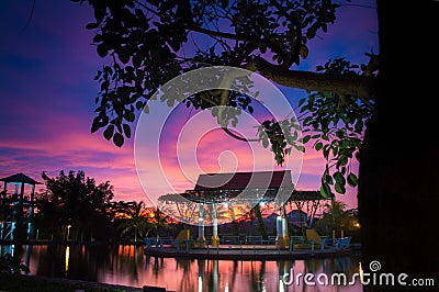 Beautiful sunset in balekumambang park Stock Photo