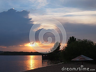 Beautiful sunset in the bay on the river Stock Photo