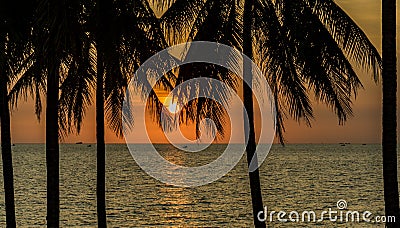 Beautiful sunset on the beach bar Phu Quoc Stock Photo