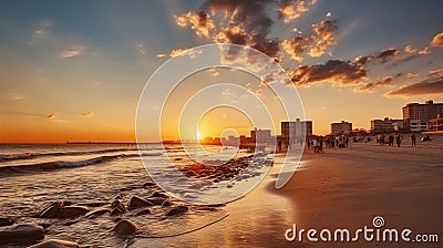 Beautiful Sunset on Beach. Generative AI Stock Photo