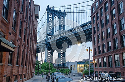 Beautiful sunset from Brooklyn brigde. New York Editorial Stock Photo